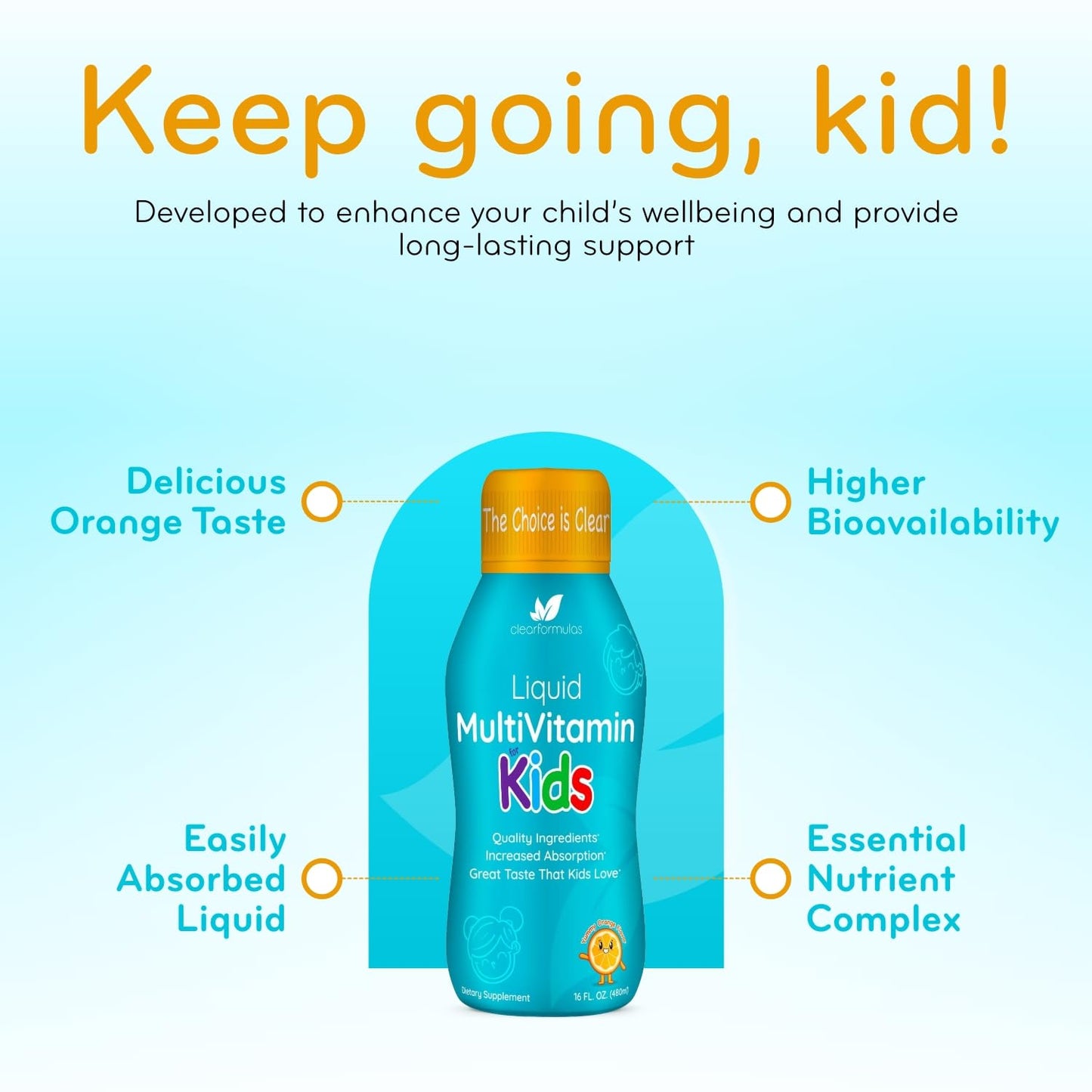 Multivitaminas líquidas sin azúcar para niños - paquete de 1 mes