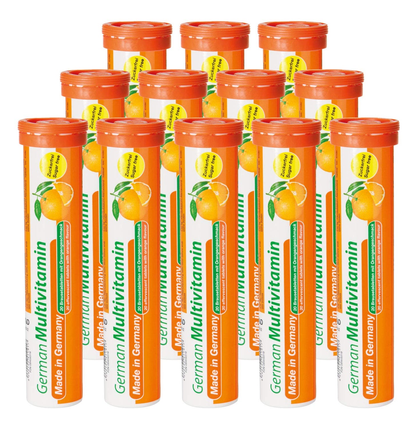 Multivitamínico alemán en tubos. Sabor naranja, 240 tabletas.