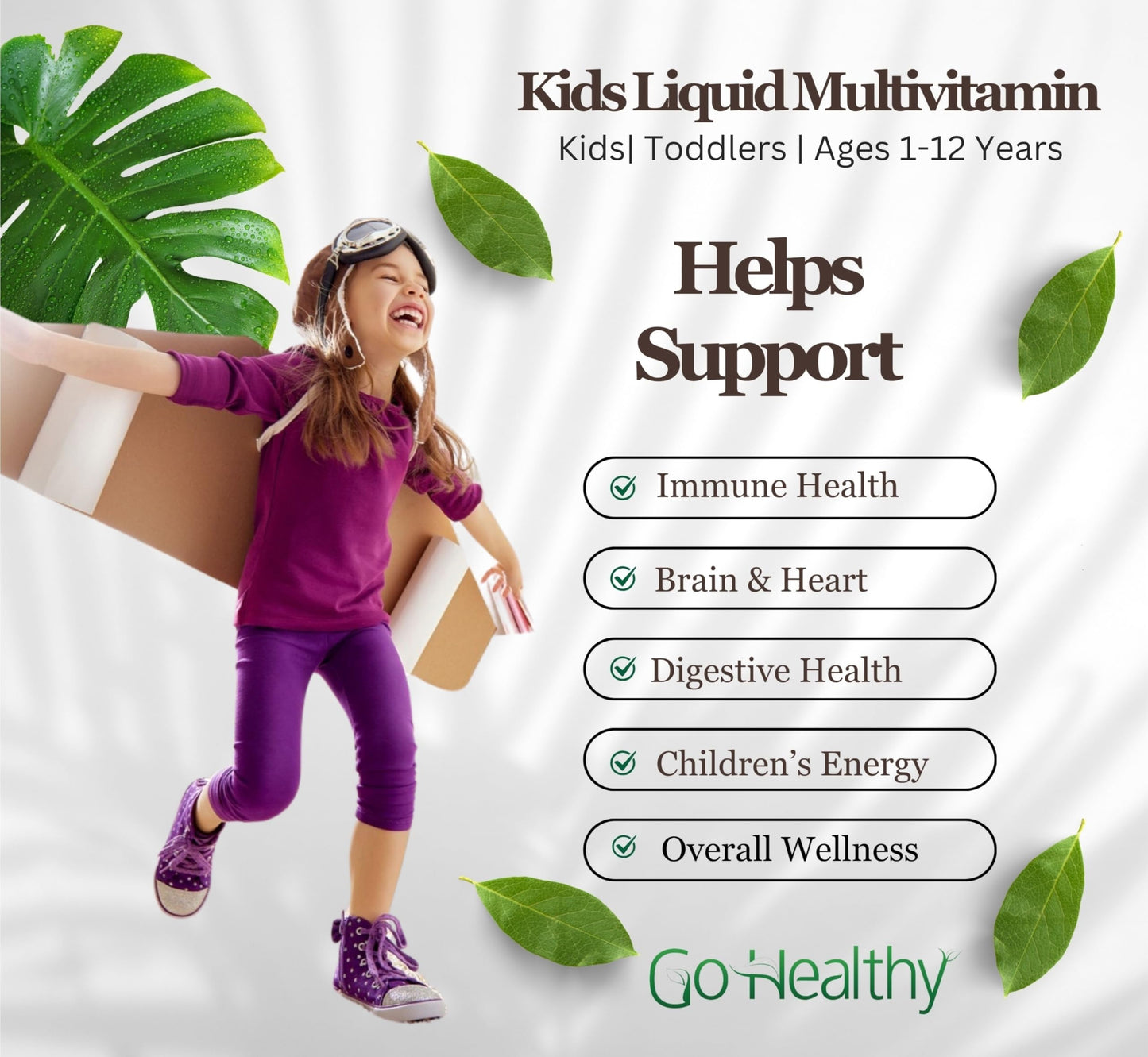 Multivitamínico Go Healthy Kids apoyando la salud inmunológica.