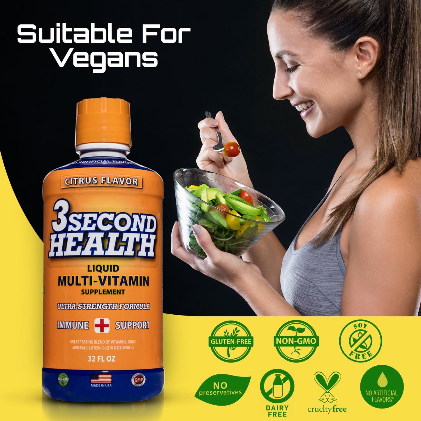 Multivitamínico líquido 3 Second Health ideal para veganos.