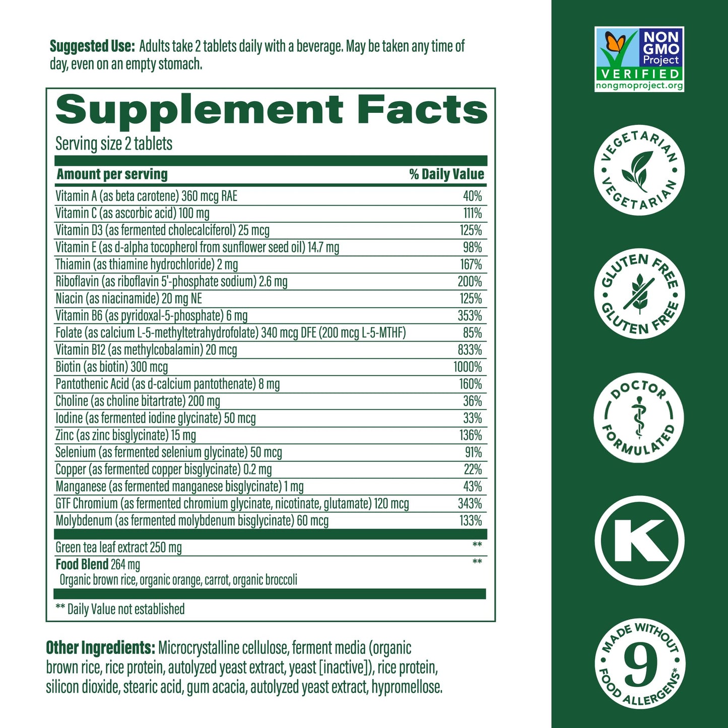 multivitamínico MegaFood con 20 nutrientes clave