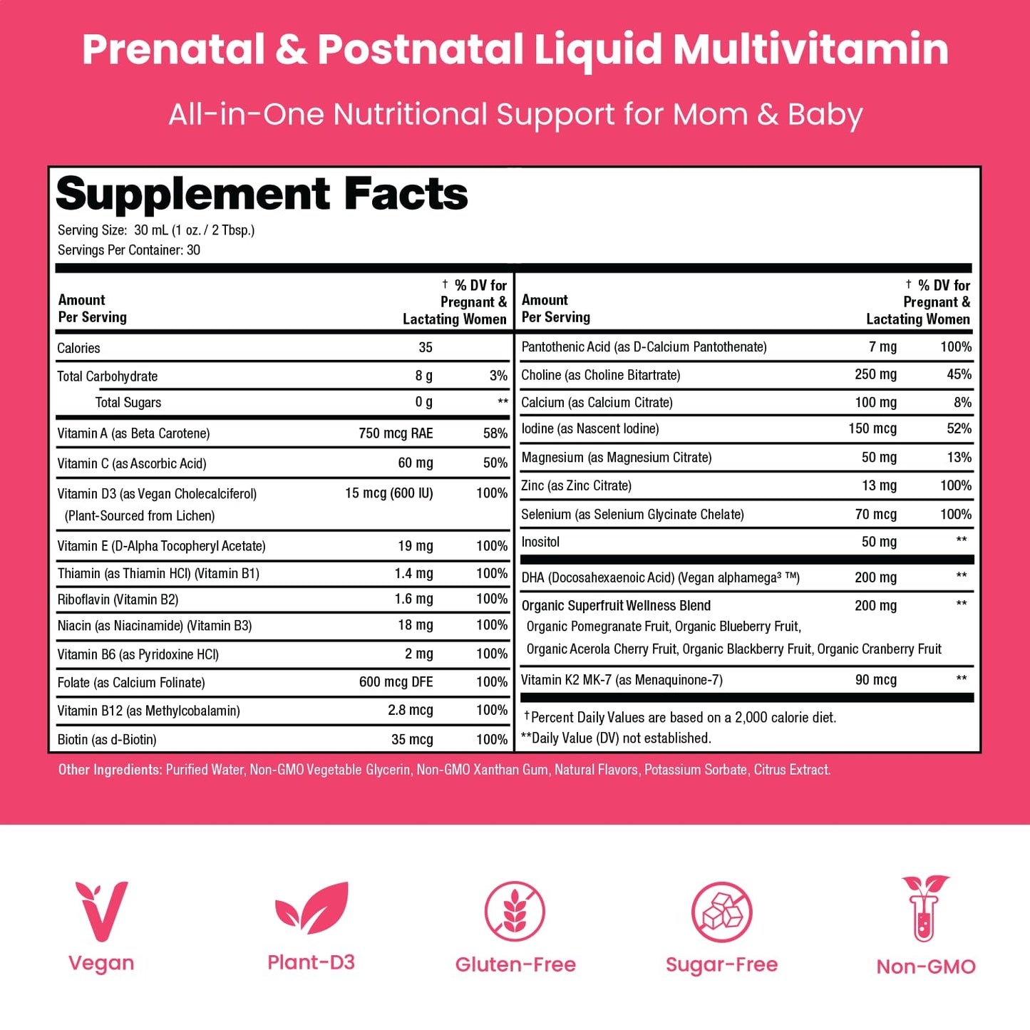 Multivitamínico vegano prenatal postnatal Mother's Promise