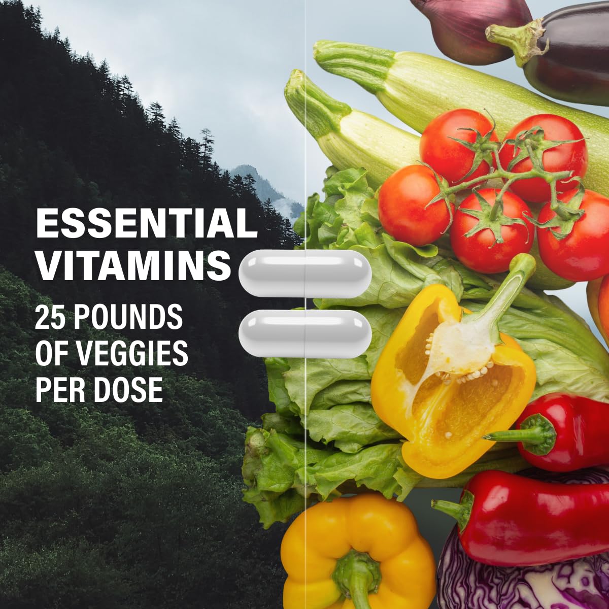 Vitaminas esenciales del multivitamínico comparadas con verduras