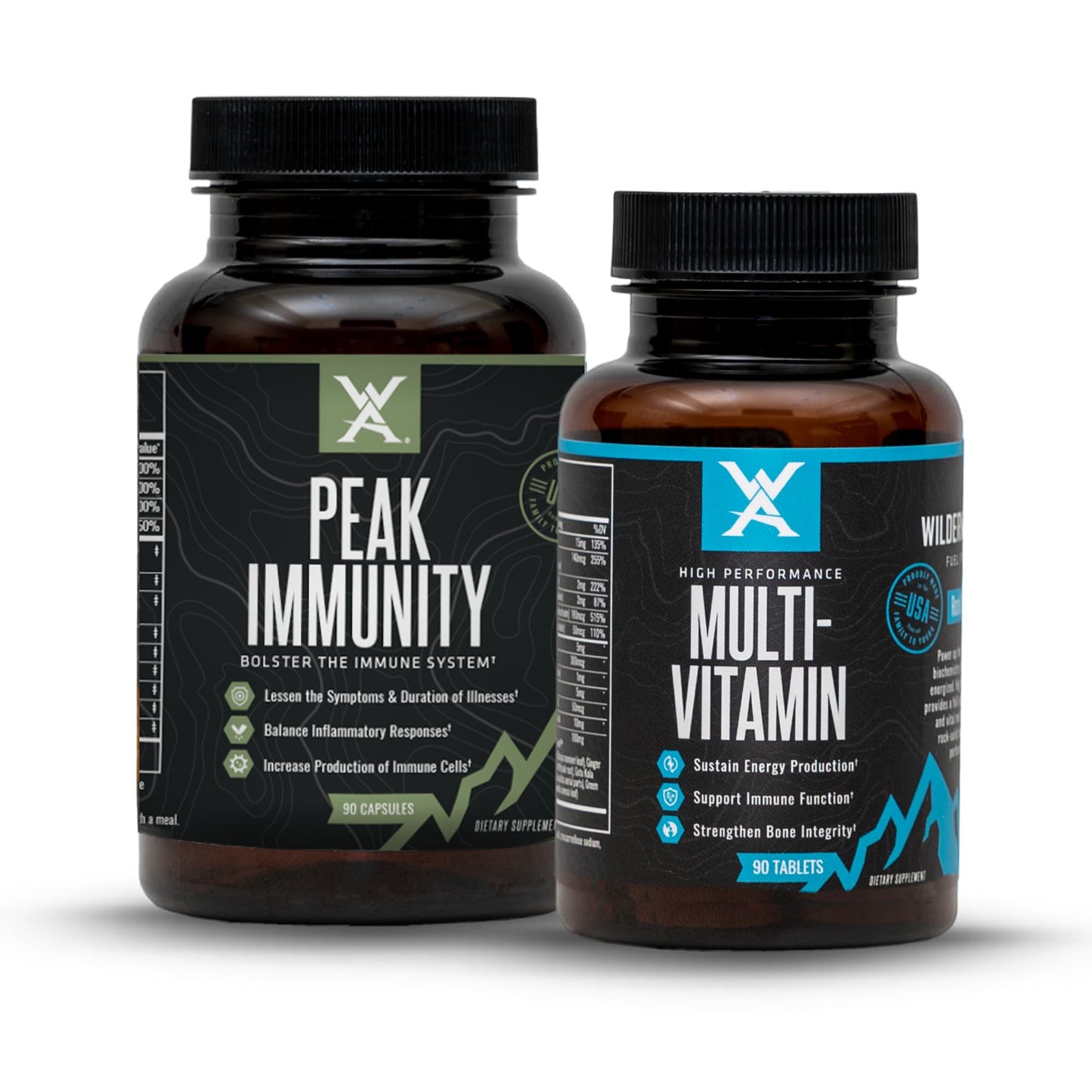Frasco de multivitamínico Wilderness Athlete para apoyo inmunitario