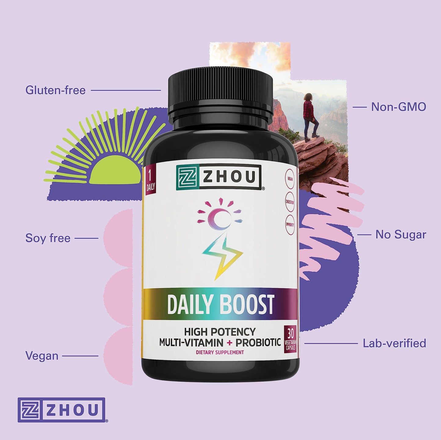 Multivitamínico Zhou Daily Boost sin gluten ni soja, vegano