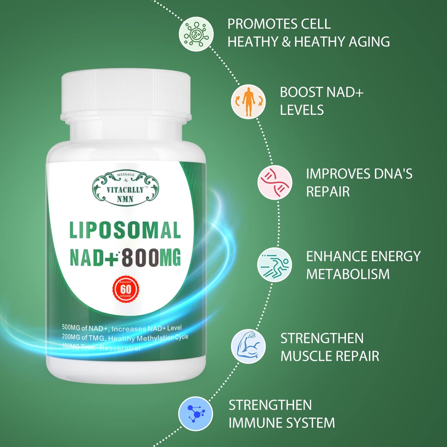 NAD+ liposomal fácil de tragar y natural VITACRLLYNMN