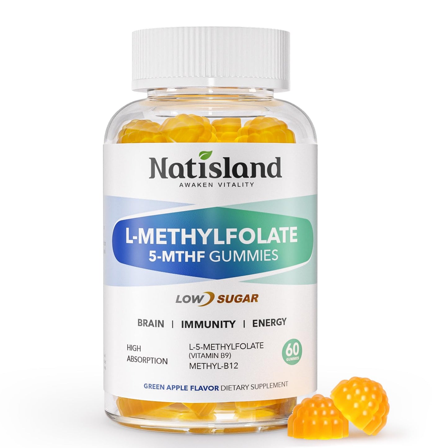 NATISLAND gomitas L-metilfolato 5-MTHF frasco