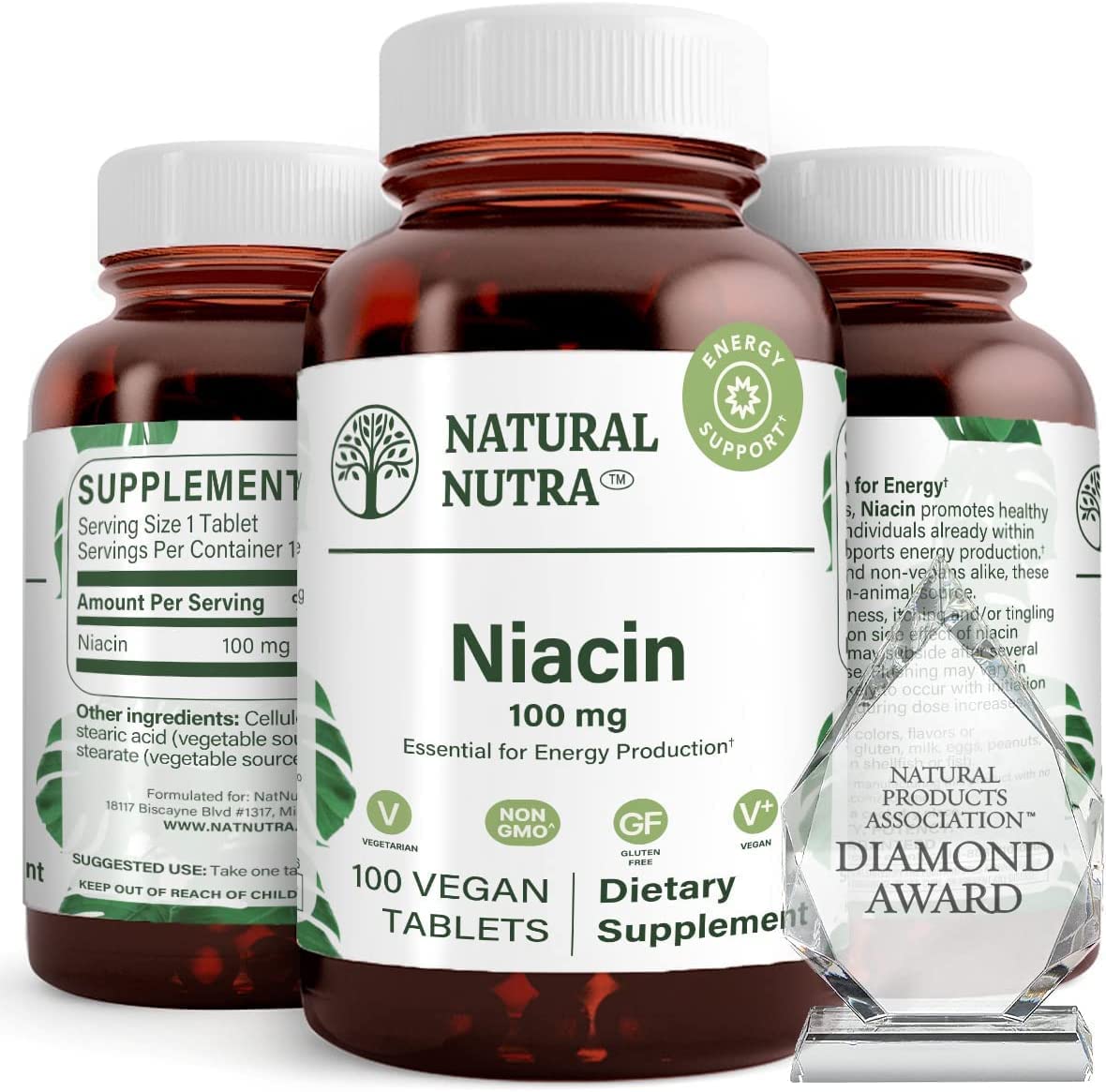 Natural Nutra suplemento niacina tabletas 100 mg paquete doble