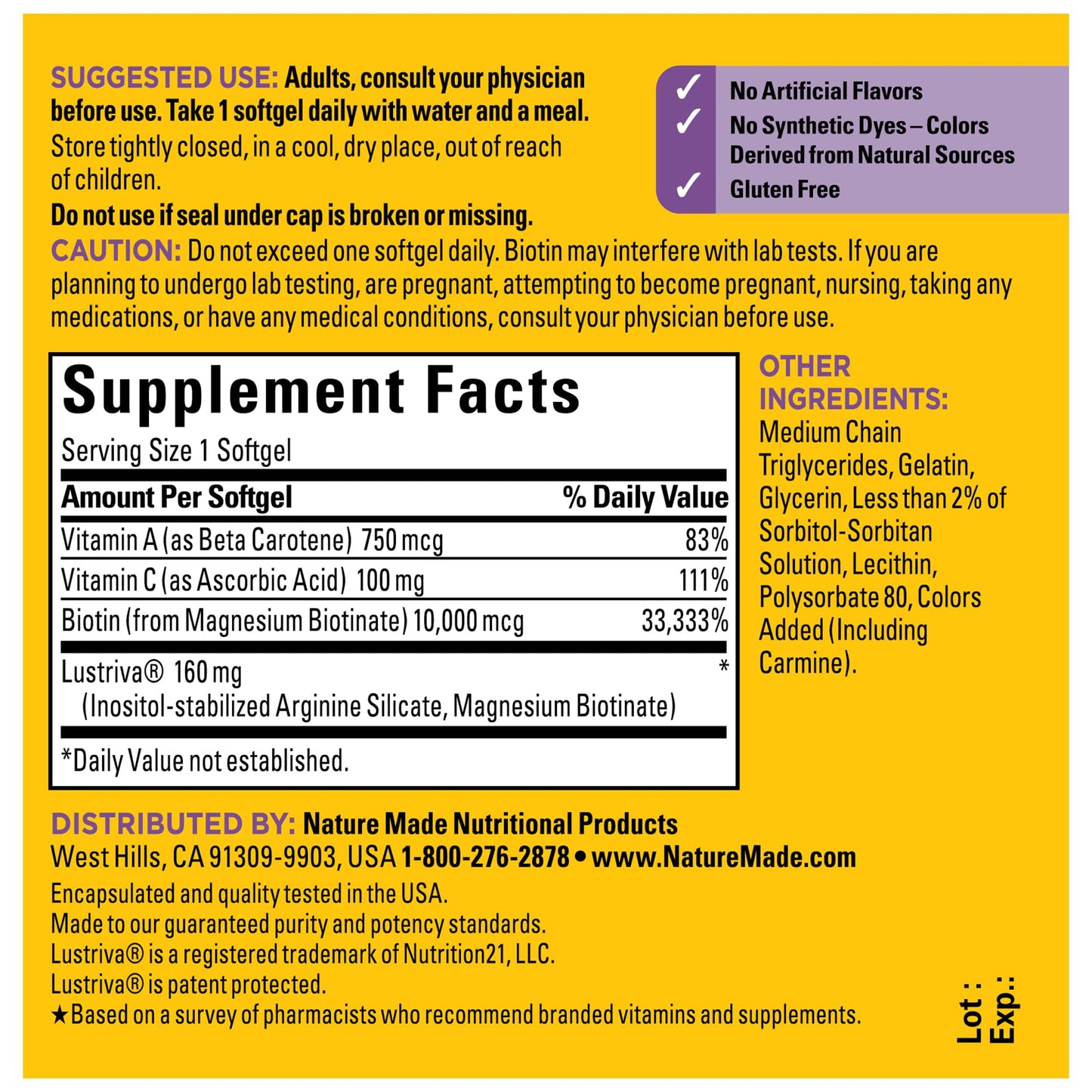 Nature Made Softgels vitaminas para cabello saludable