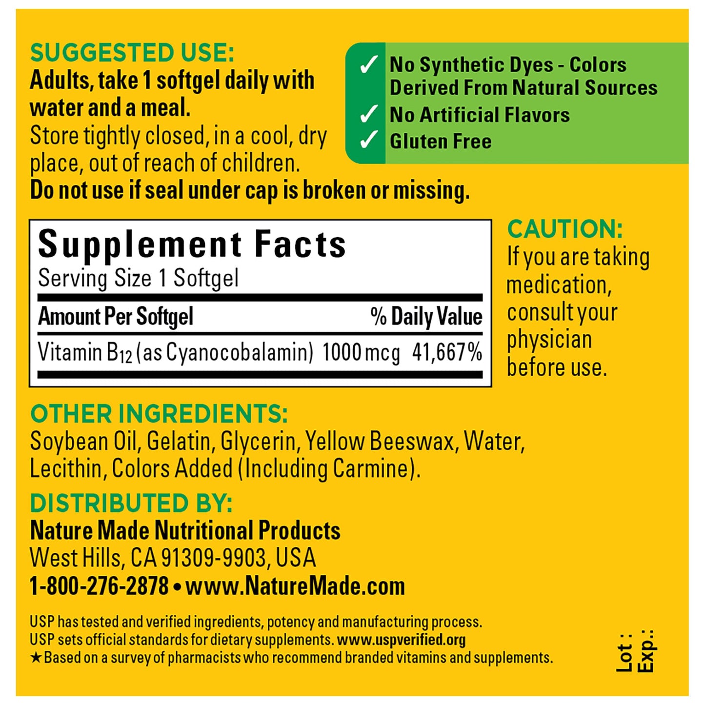 Presentación vitamina B12 Nature Made 90 softgels