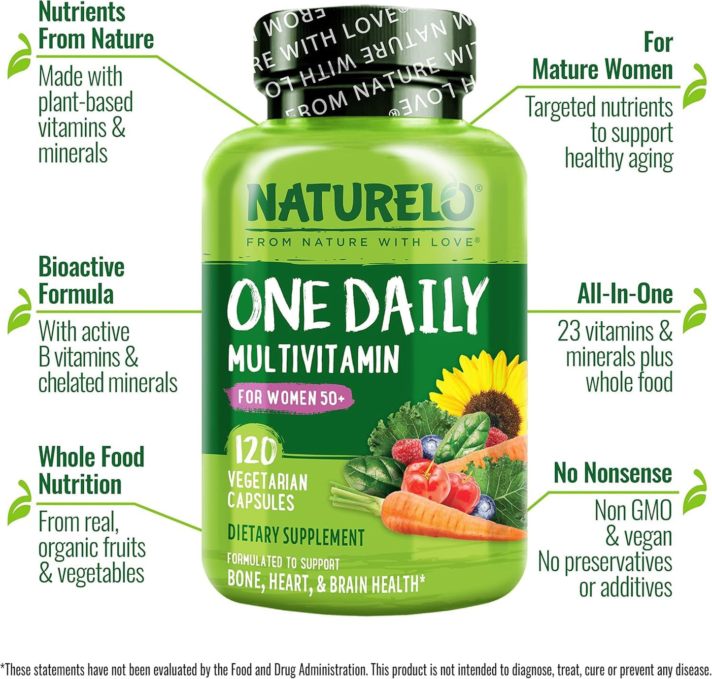NATURELO multivitamínico para mujeres ingredientes basados en plantas