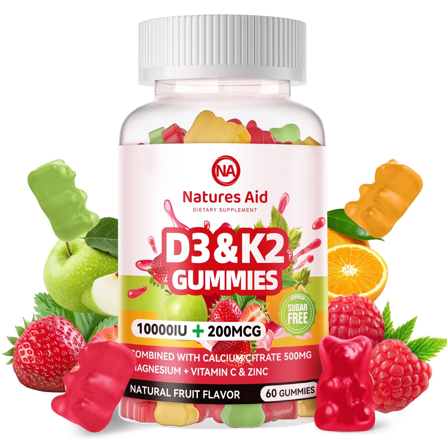 Natures Aid gomitas vitamina d3 k2 con calcio 60 unidades