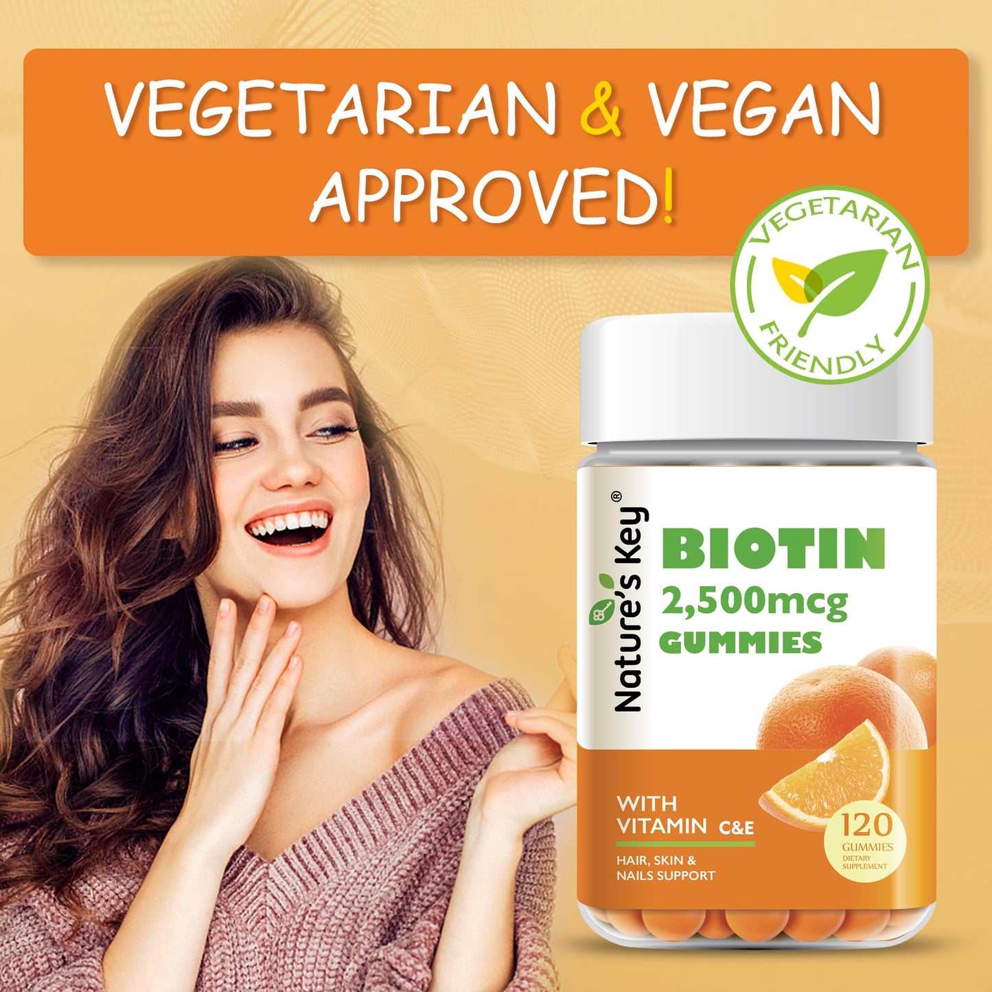 Nature's Key gomitas biotina veganas para cabello piel y uñas