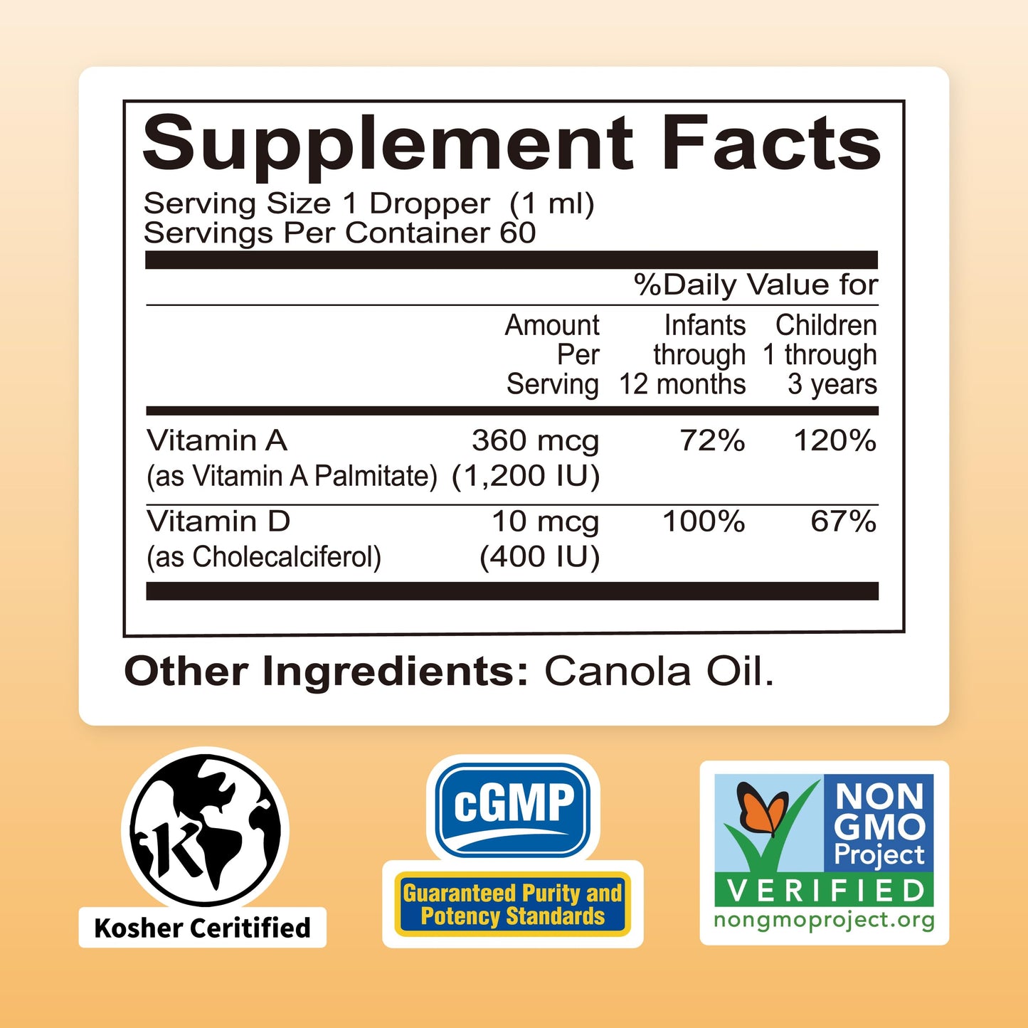 Nature's Nutra Vitamina A&D líquido detalle etiqueta