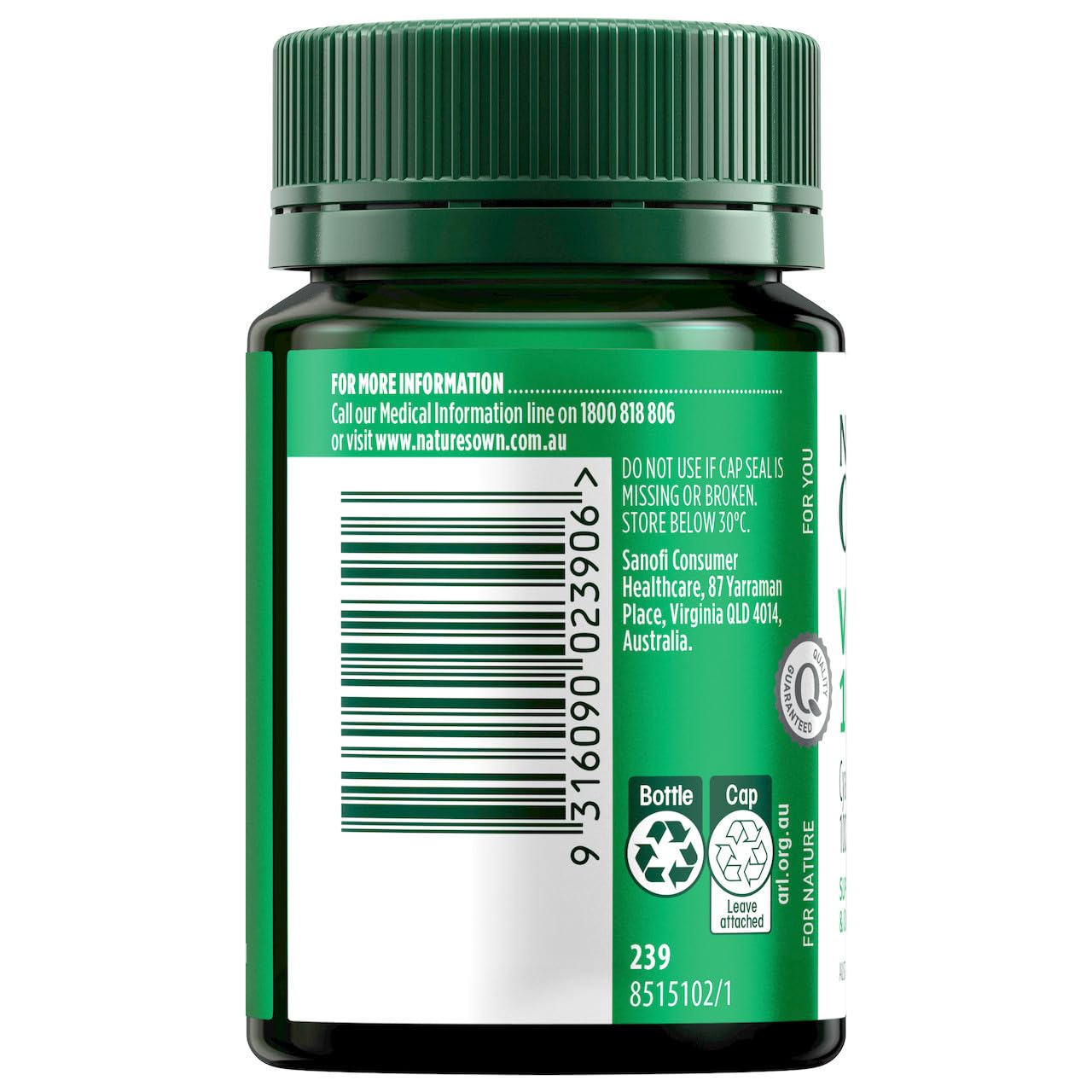 Nature's Own vitamina B12 1000 mcg imagen lateral del frasco