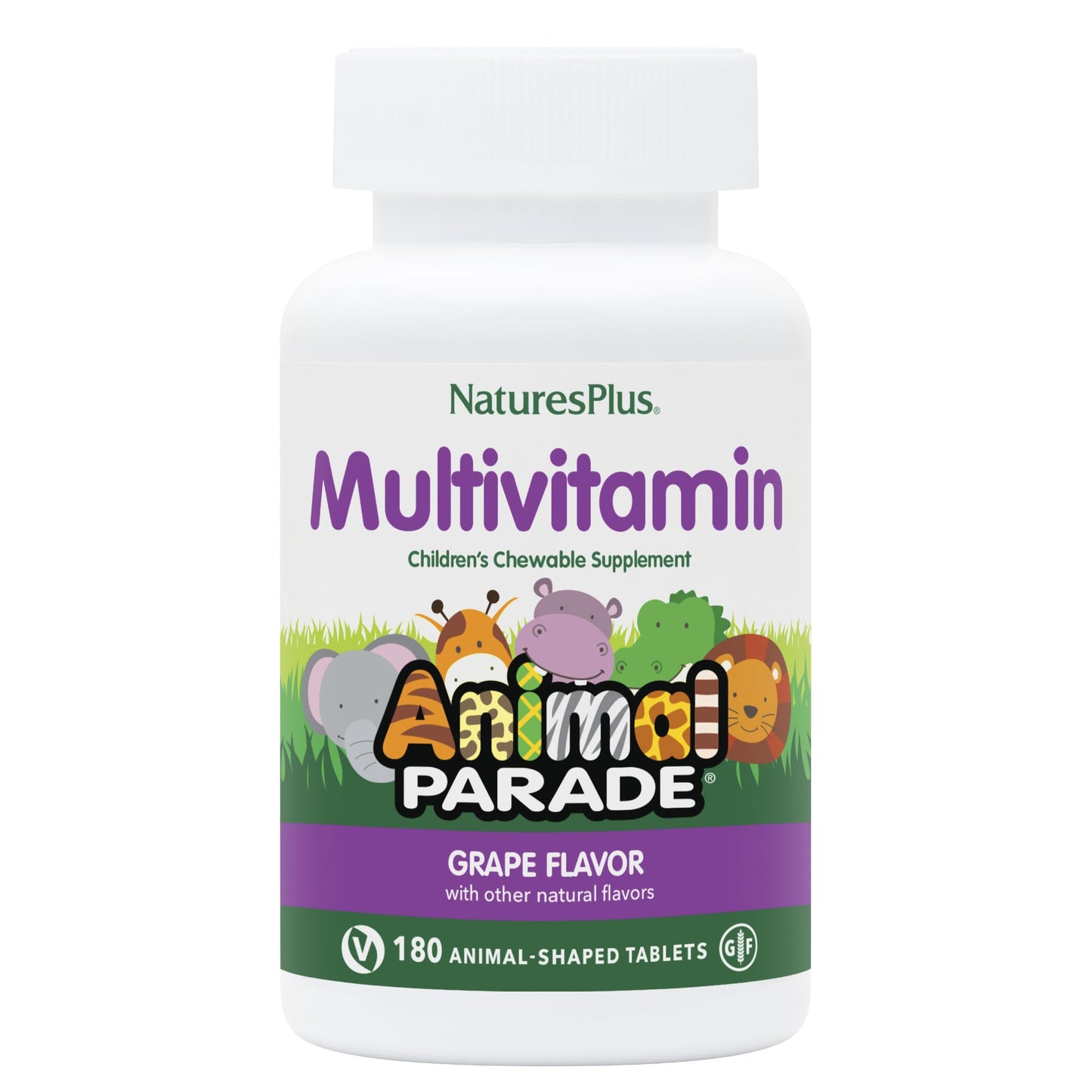 Natures Plus Animal Parade multivitamínico masticable sabor uva 180 tabletas