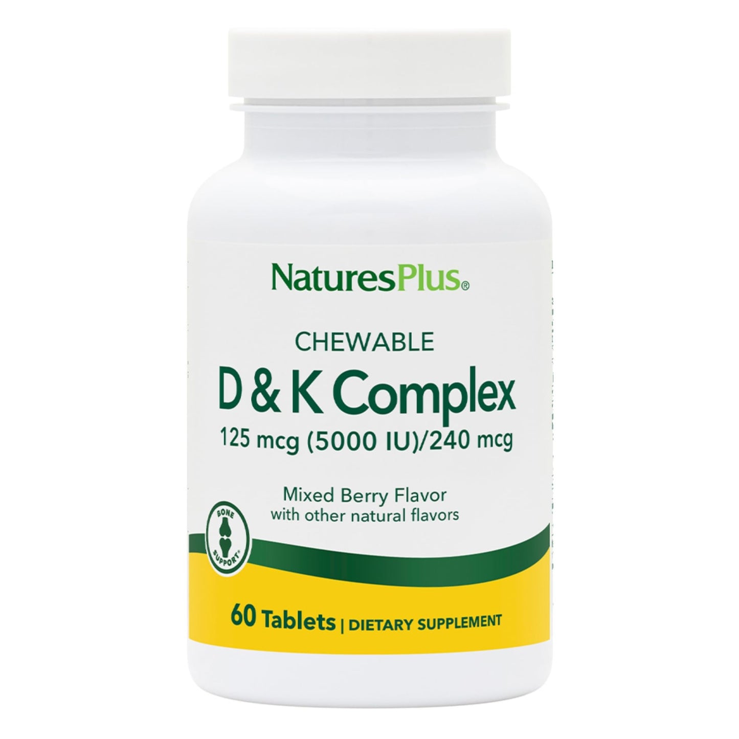 Natures Plus D y K Complejo tabletas masticables paquete frontal