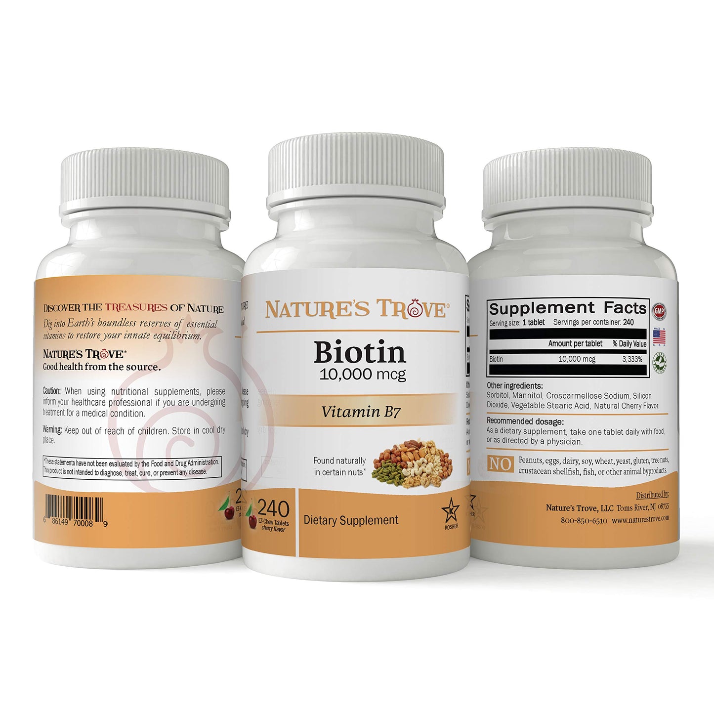 Nature's Trove tabletas masticables biotina pureza y potencia garantizadas
