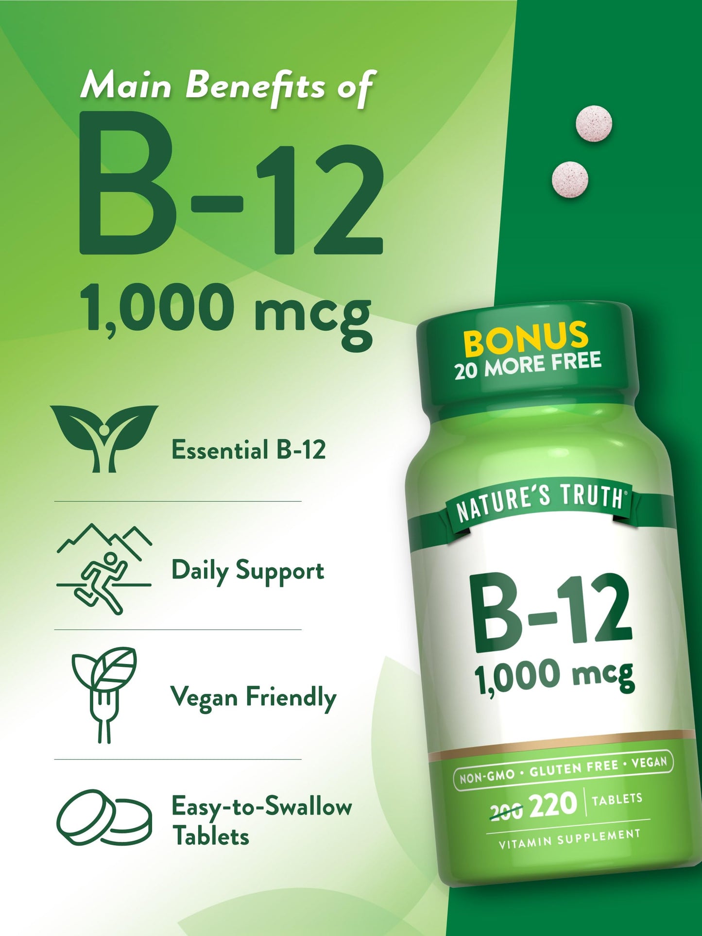 Tabletas b12 veganas y sin ogm natures truth