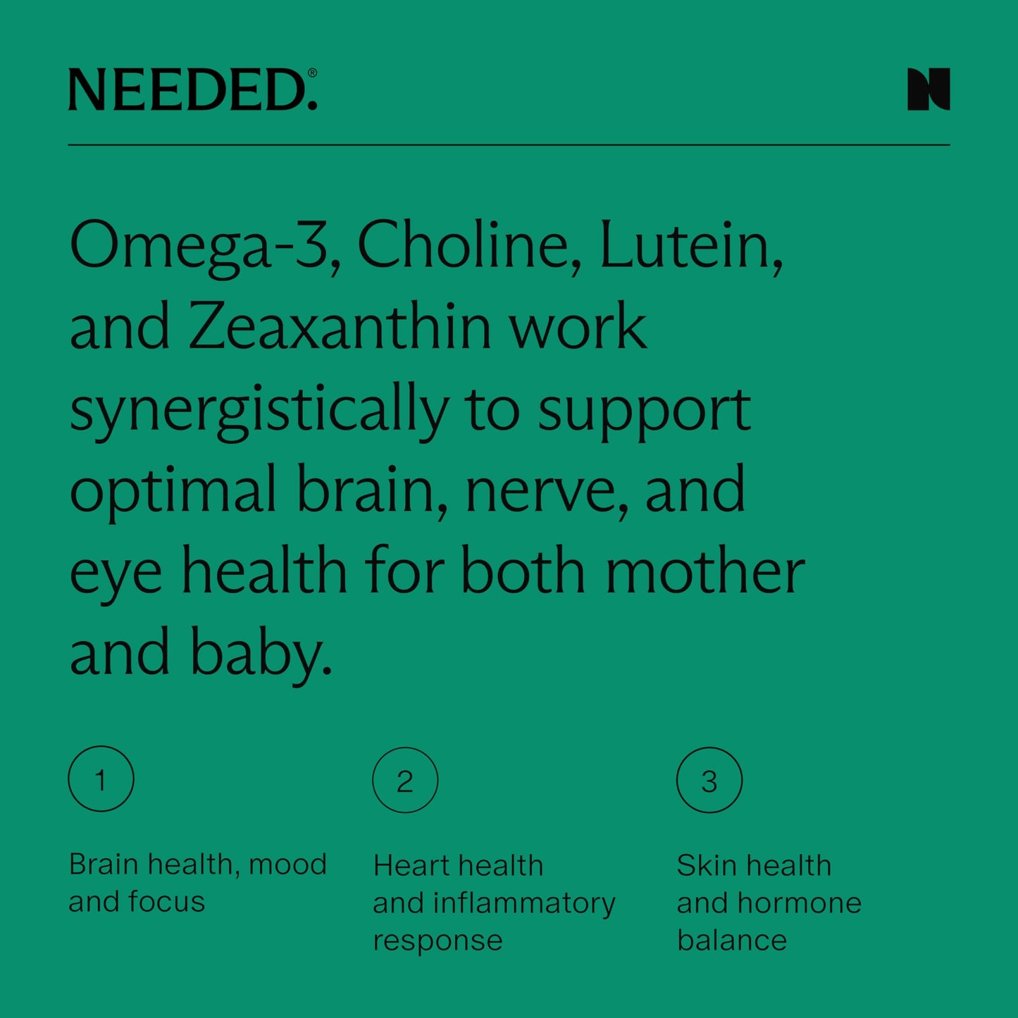 Needed multivitaminas prenatales paquete polvo y cápsulas Omega-3