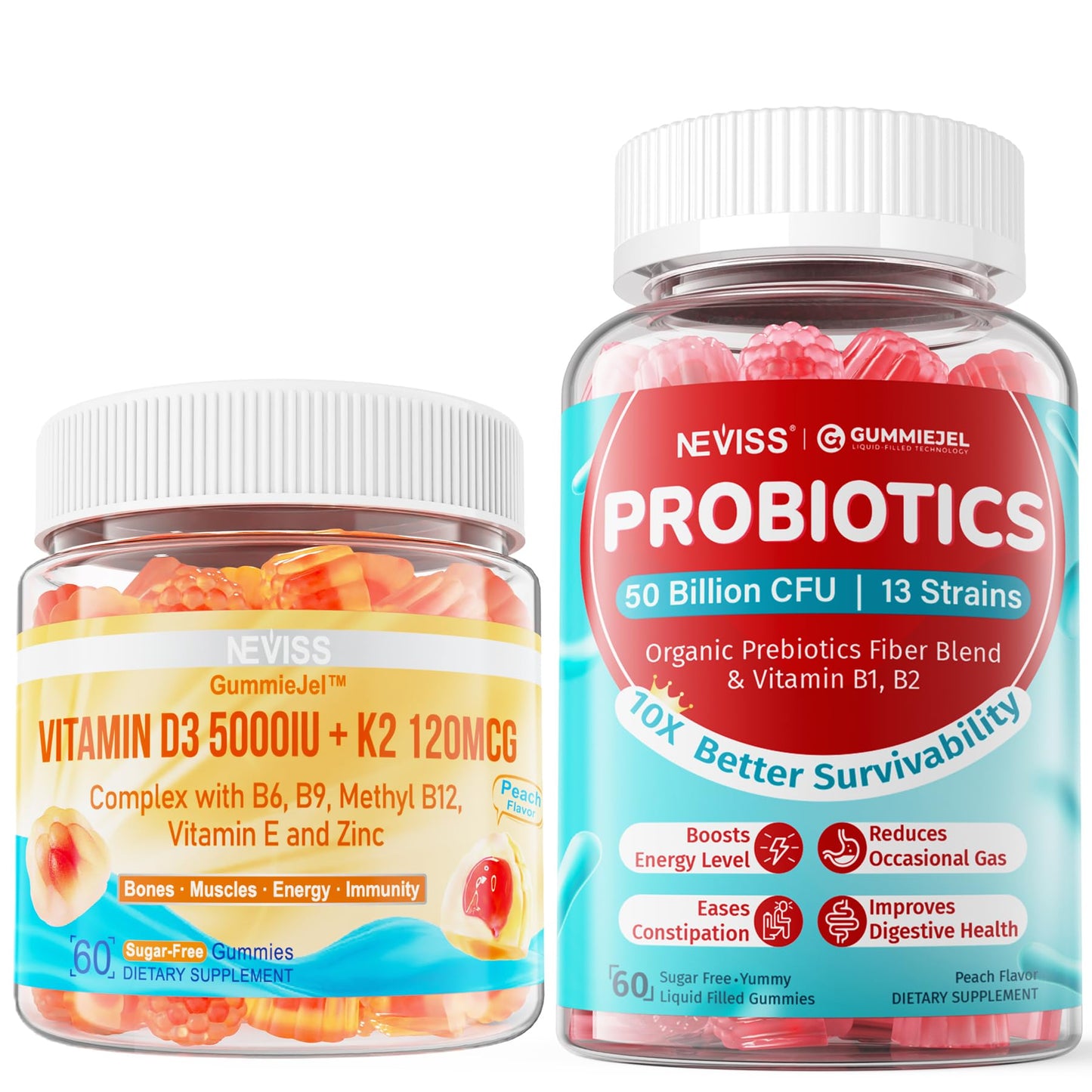 Gomitas vitamina d3 k2 y probióticos NEVISS frasco