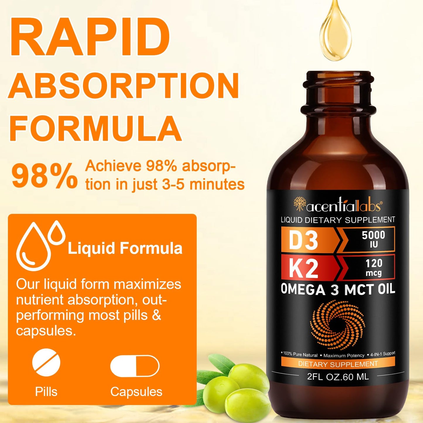 Suplemento líquido newseel vitamina d3 k2 con gotero