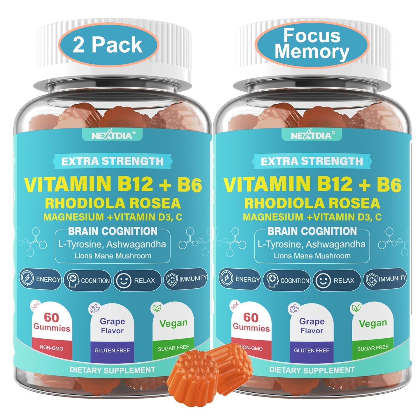 Nextdia gummies para memoria energía y concentración sin azúcar