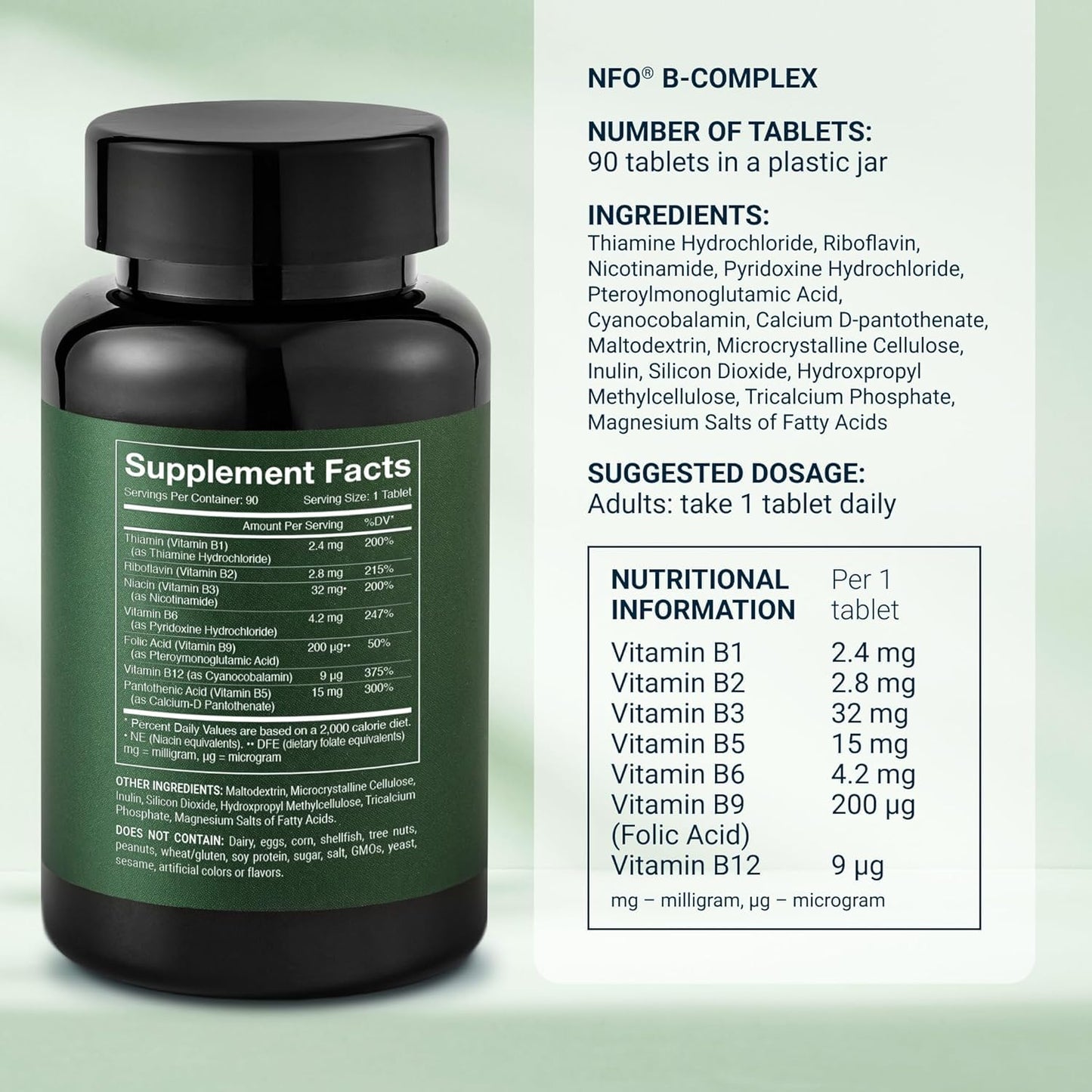 NFO suplemento vitamina B noruego alta calidad 90 tabletas