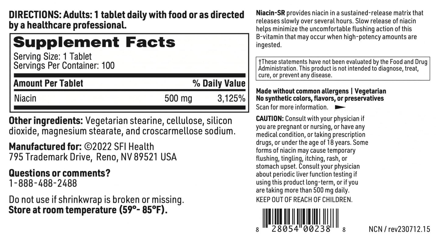 Niacin-SR producto Klaire Labs liberación lenta B3