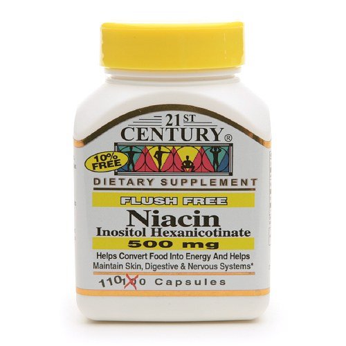 Botella de niacina sin rubor 21st Century 500mg 110 cápsulas