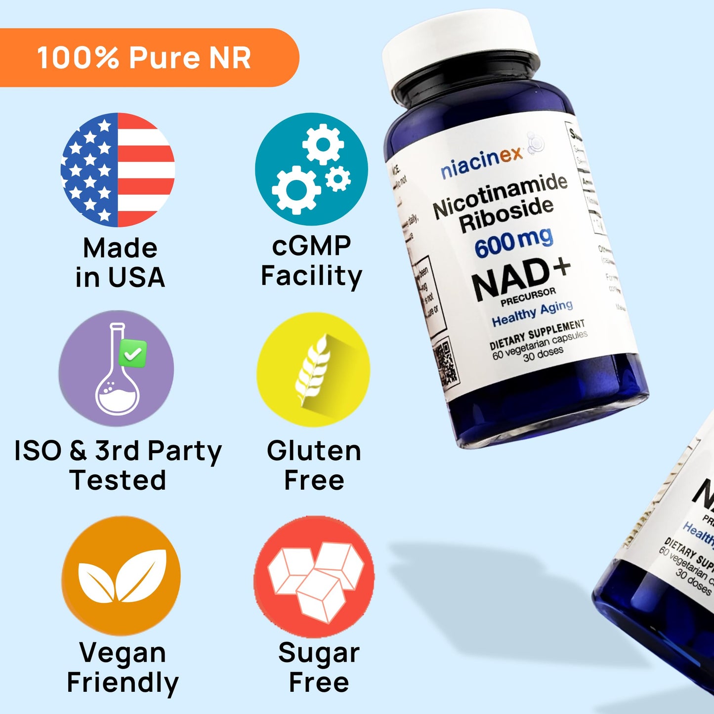 Suplemento Niacinex Nicotinamida Ribósido 600mg 60 cápsulas