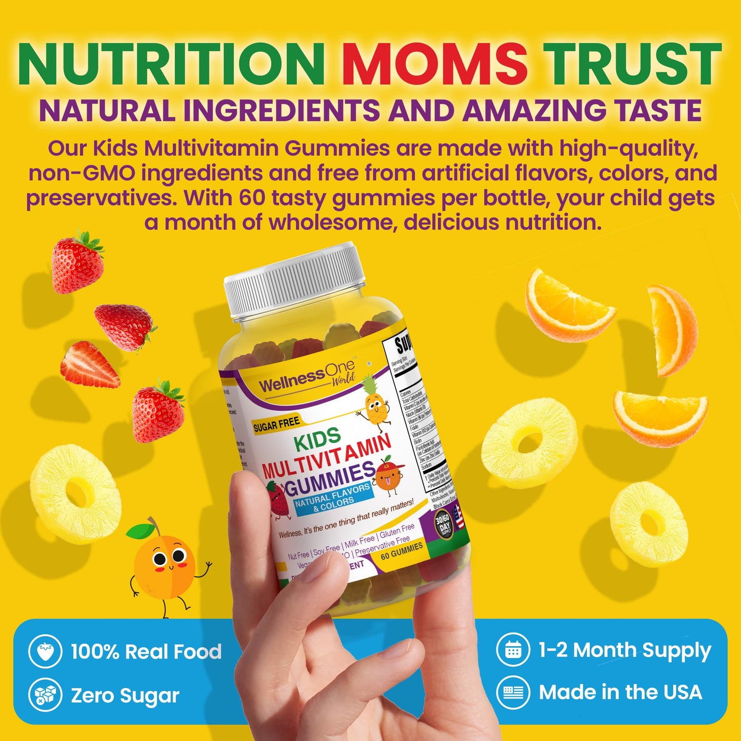 Niño y madre con gomitas multivitamínicas.