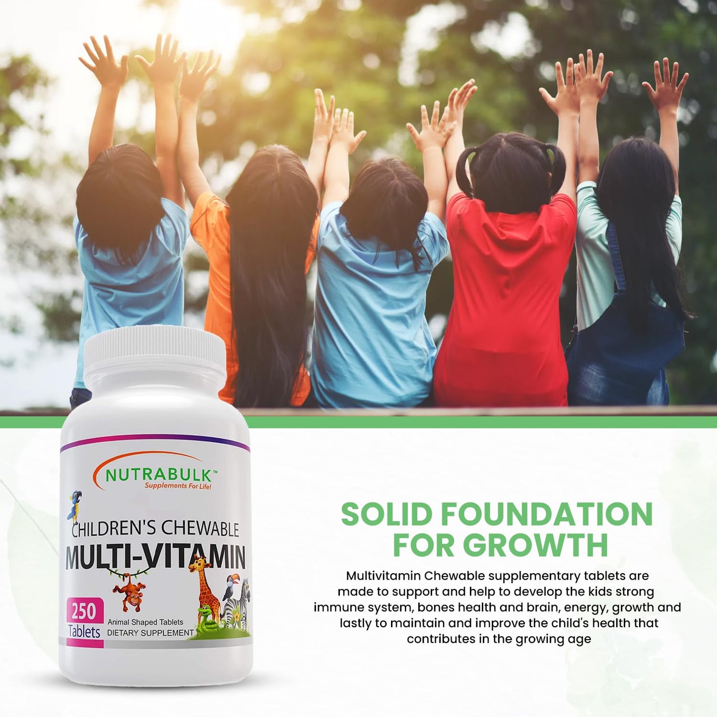 Niños disfrutando NutraBulk Multivitamínico