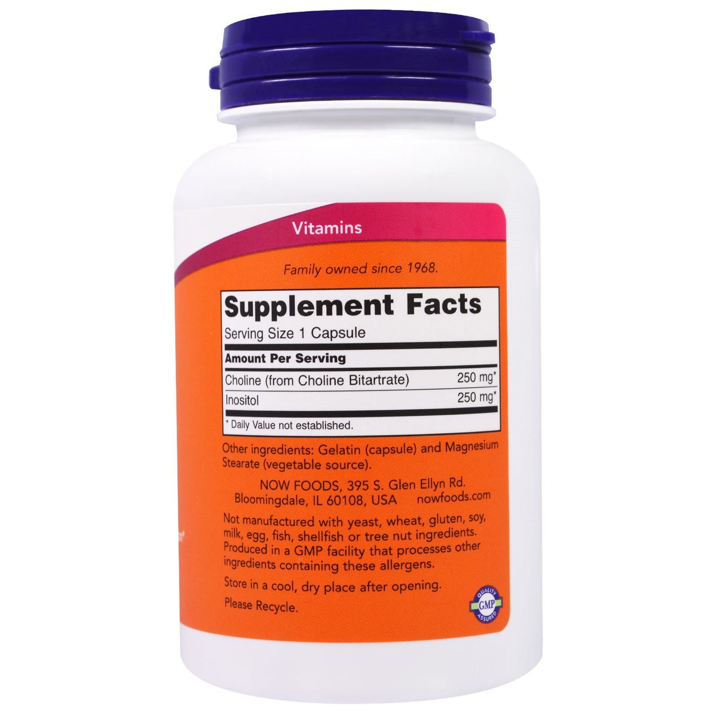 Botella cápsulas Now Foods colina e inositol para sistema nervioso