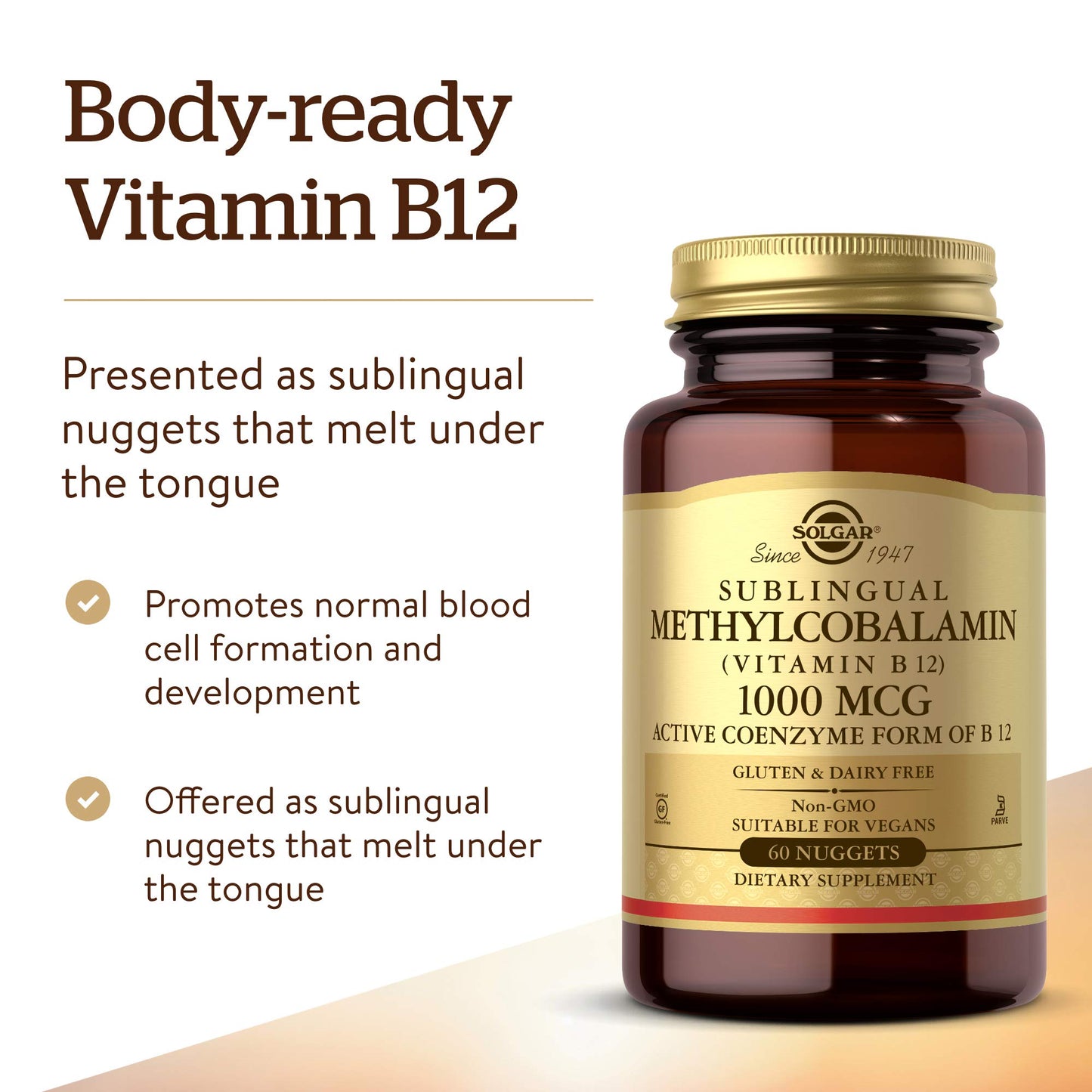 Nuggets de vitamina B12 Metilcobalamina Solgar 60 dosis