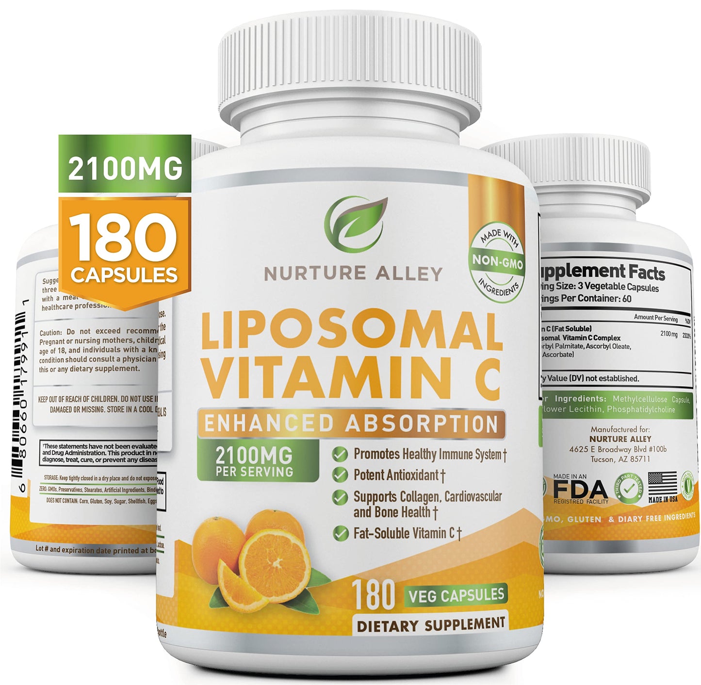 NURTURE ALLEY vitamina C liposomal 2100 mg 180 cápsulas vegetales