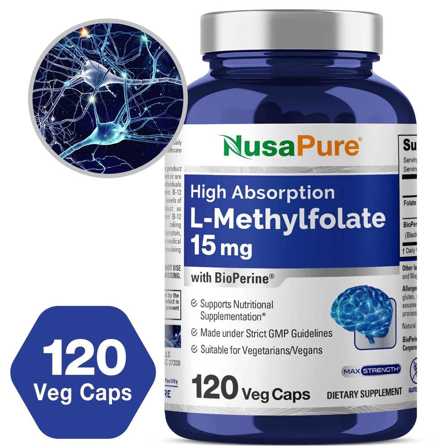 Cápsulas vegetales NusaPure L-Metilfolato detalle
