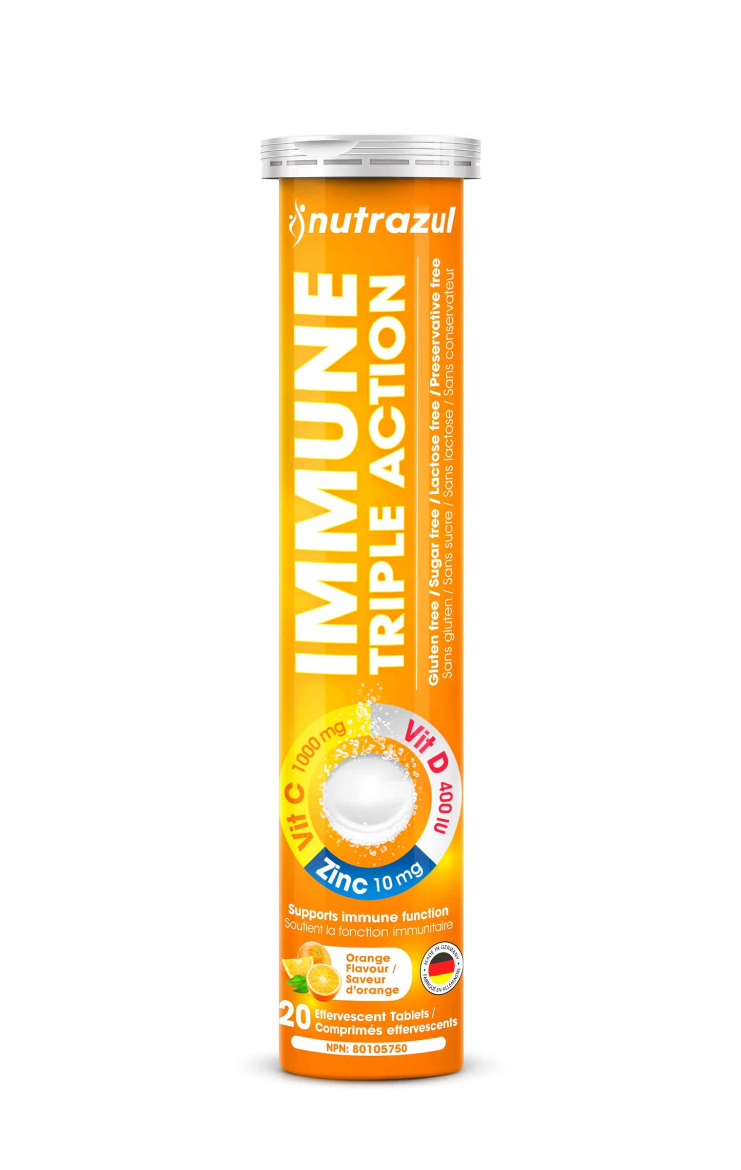 Nutrazul triple acción vitamina C D zinc tabletas efervescentes sabor naranja
