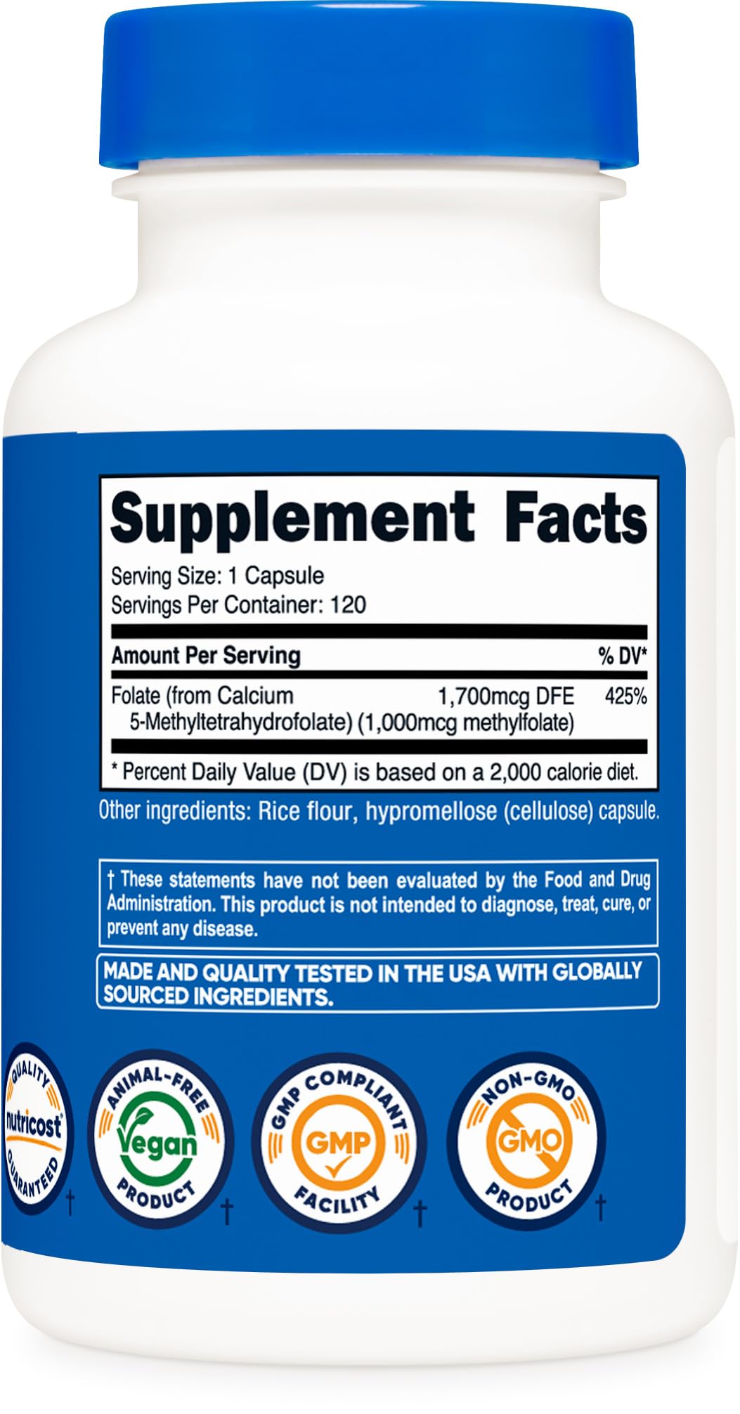 Nutricost Metilfolato cápsulas frasco
