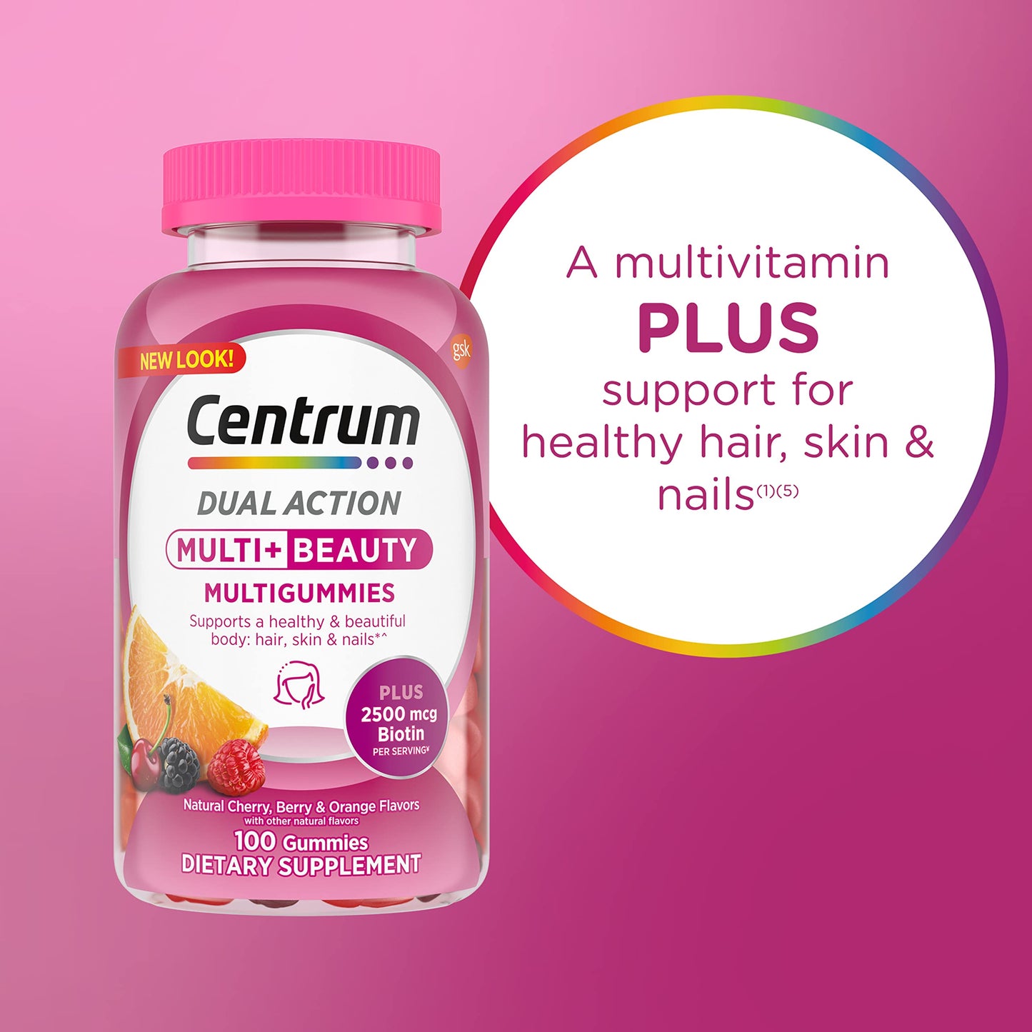 Nutrientes del multivitamínico Centrum con biotina.