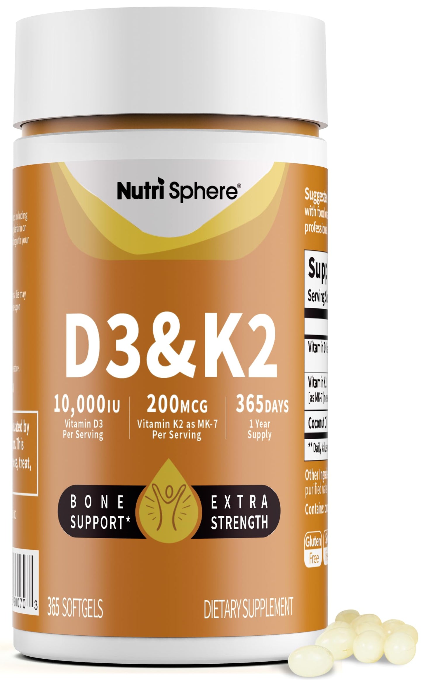 NutriSphere vitamina d3 k2 mk-7 10000 iu 365 softgels