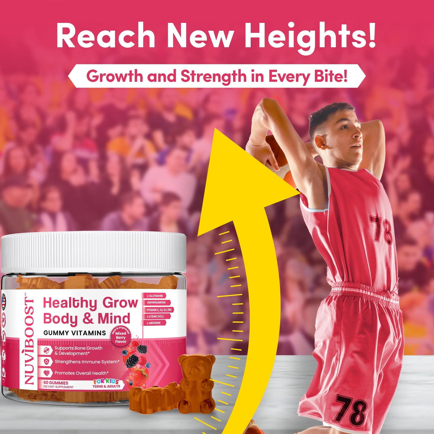 NUVIBOOST gomas con calcio y vitaminas para crecimiento y salud