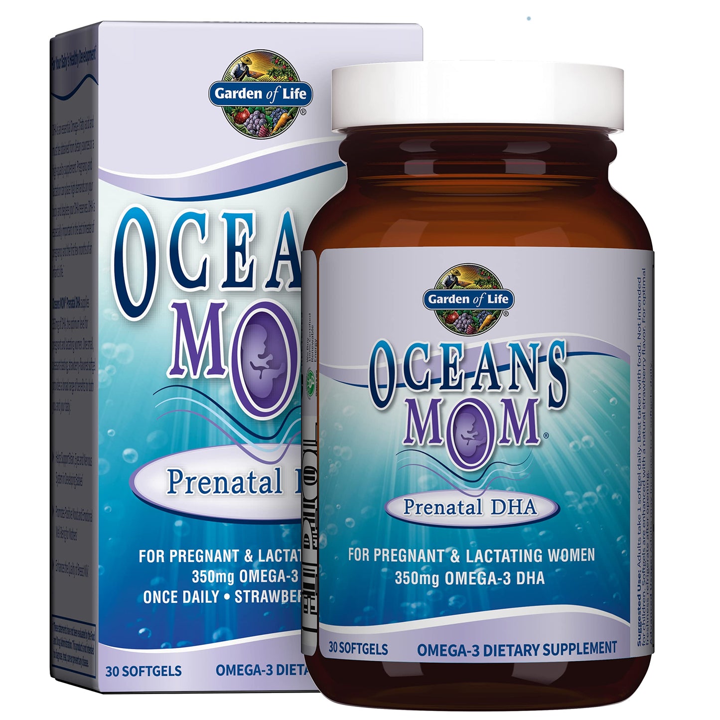 Suplemento prenatal Oceans Mom DHA pura y certificada en cápsulas blandas sabor fresa