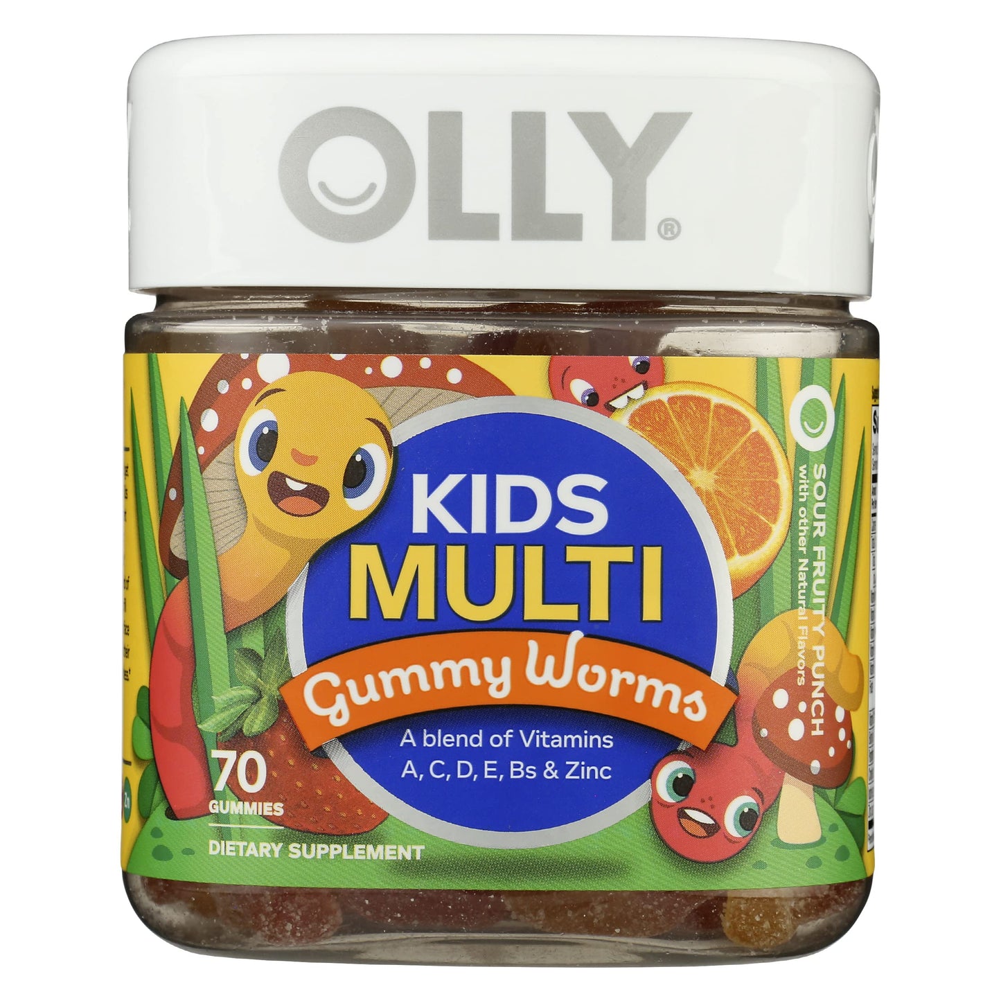frasco de gusanitos de multivitaminas Olly sabor fruta