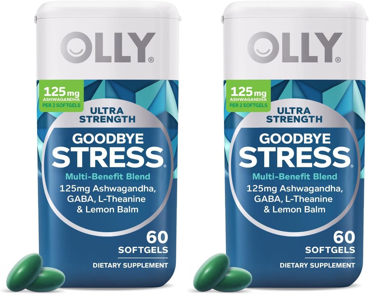 Paquete de OLLY Ultra Strength Goodbye Stress softgels azul