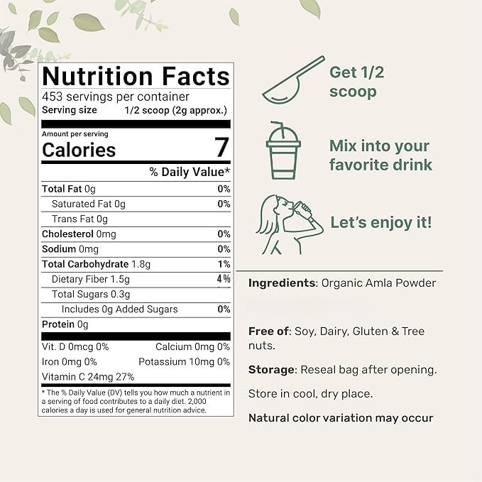 Organic Amla powder supplement for immune support.