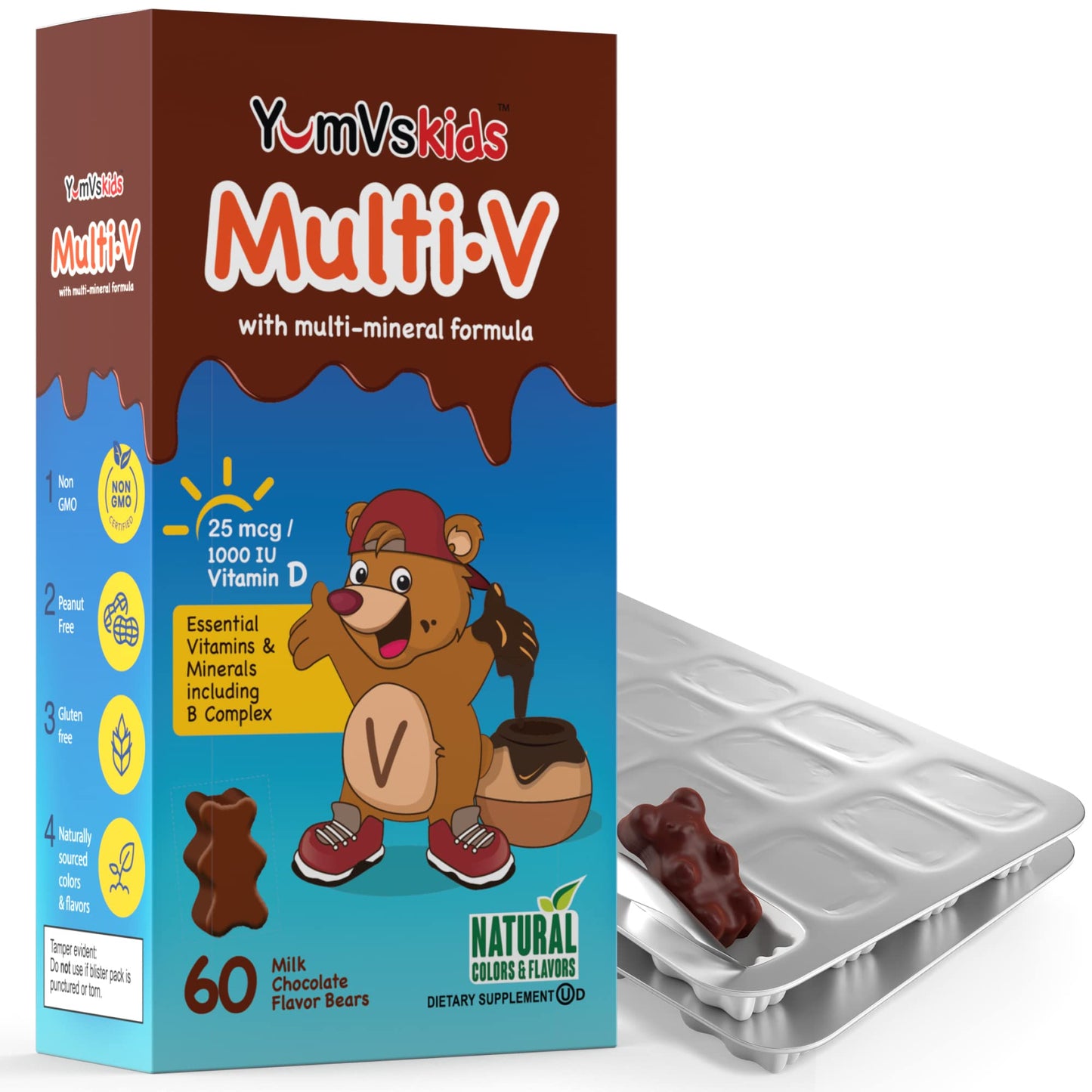 Ositos masticables multivitamínicos YUM-V sabor chocolate para niños