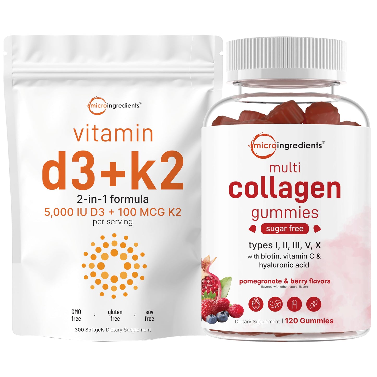 Pack Micro Ingredients vitamina D3 K2 y gummies multi colágeno sin azúcar