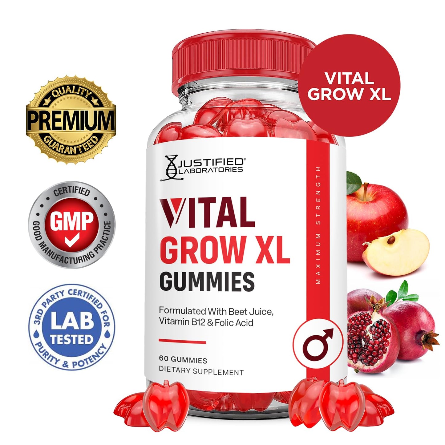 Paquete de 1 gomitas Vital Grow XL sabor granada