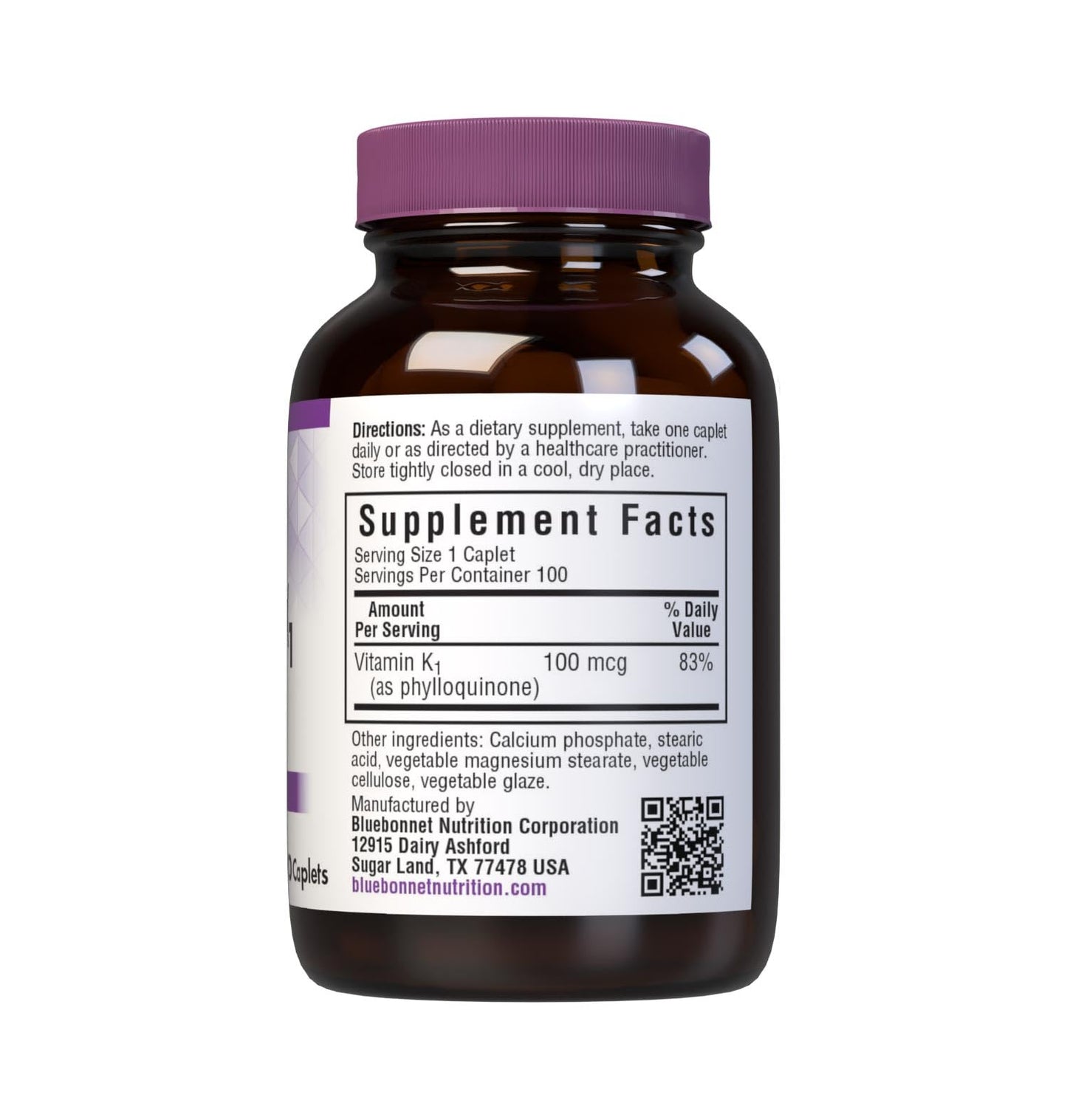 Paquete de 100 tabletas vitamina K1 BlueBonnet para huesos